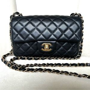 SOLD Chanel Mini Rectangle Black Microchipped Flap Purse